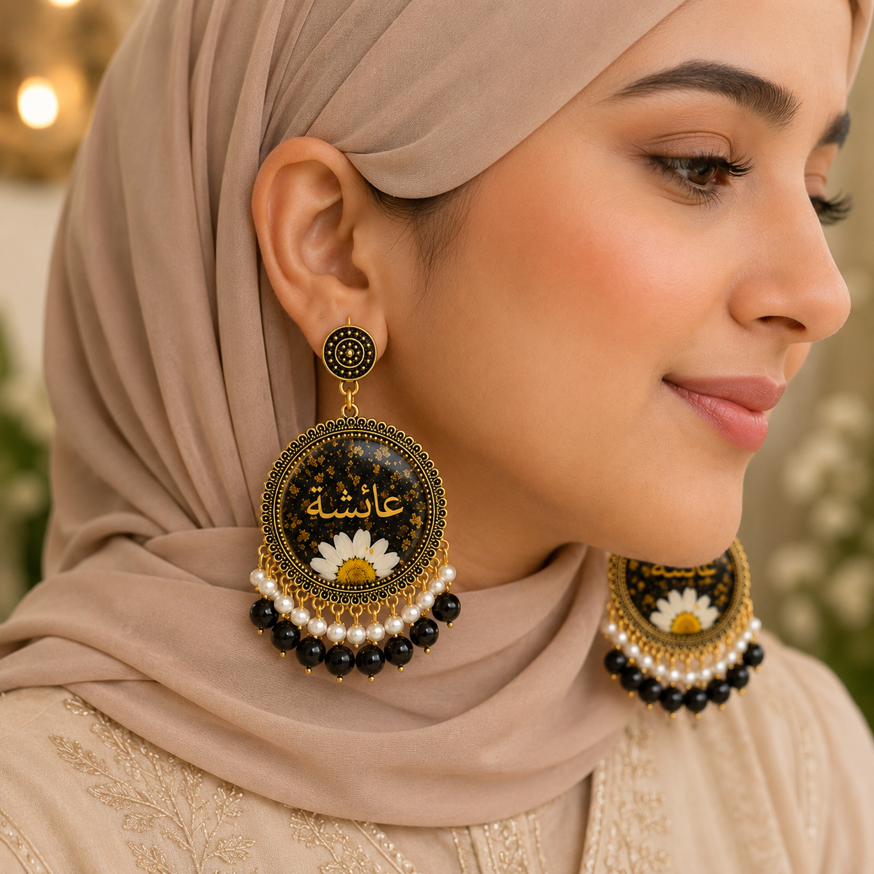 Personalized Arabic Name Resin Earrings | Handmade Islamic Custom Earrings for Women