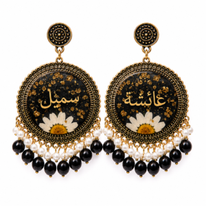 Personalized Arabic Name Resin Earrings | Handmade Islamic Custom Earrings for Women