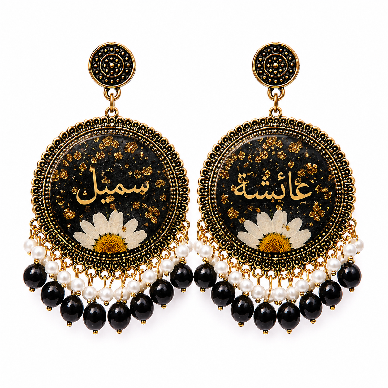 Personalized Arabic Name Resin Earrings | Handmade Islamic Custom Earrings for Women