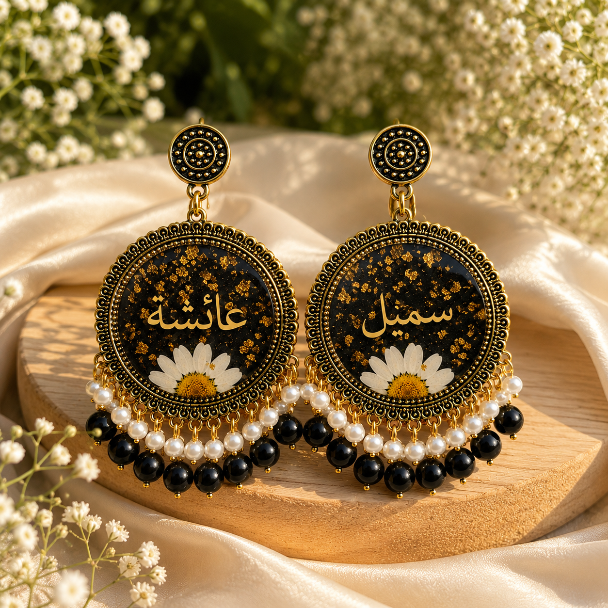 Personalized Arabic Name Resin Earrings | Handmade Islamic Custom Earrings for Women