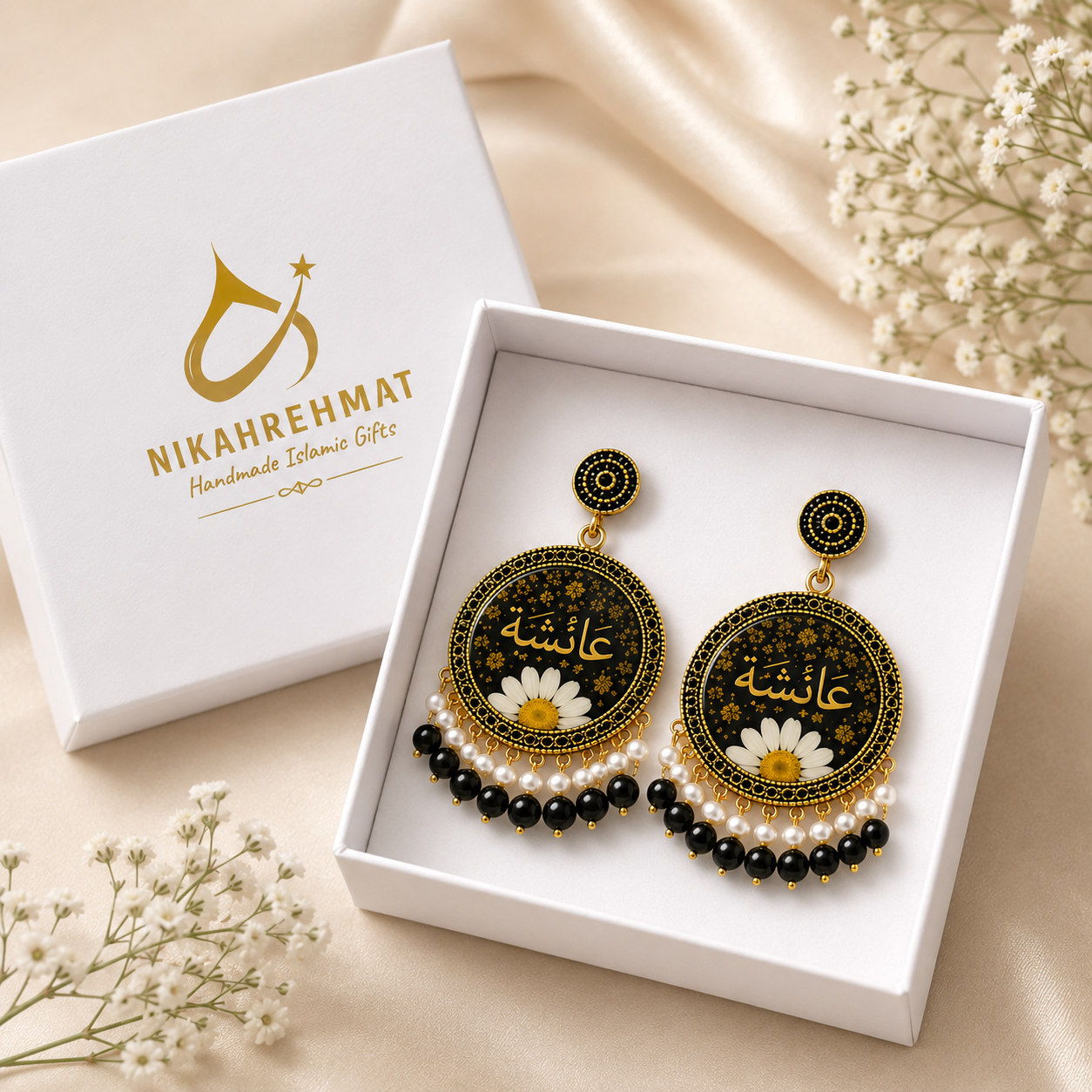 Personalized Arabic Name Resin Earrings | Handmade Islamic Custom Earrings for Women